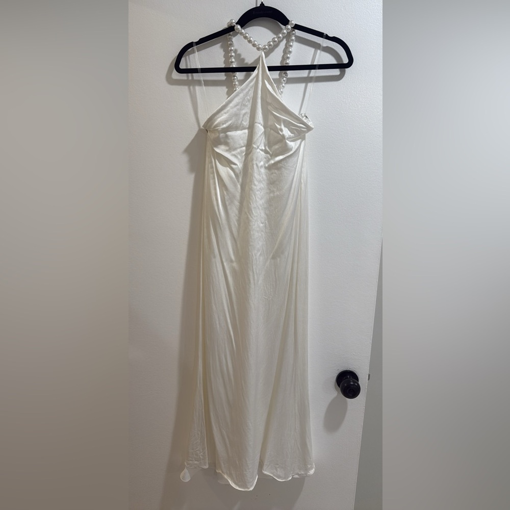 Meshki White Halter Pearl Dress